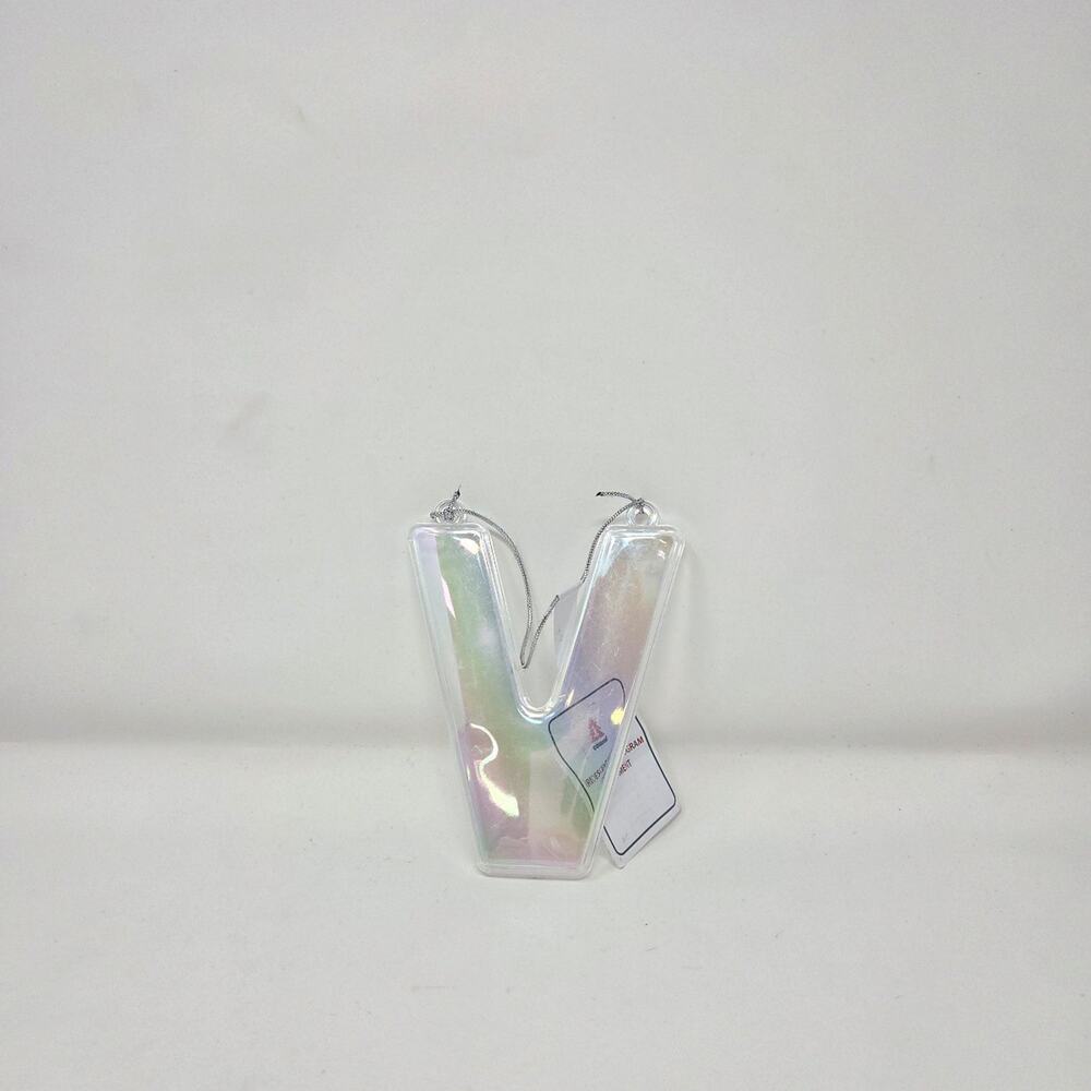 V Iridescent Monogram Initial Christmas Ornament